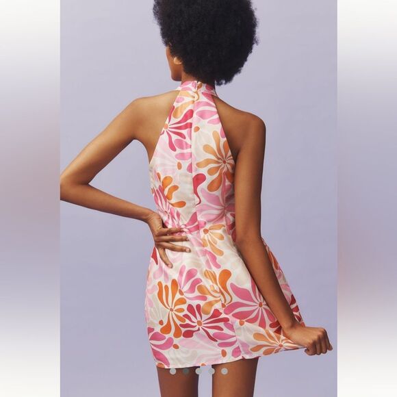 NWT Hutch Jones Halter Mini Dress |Anthropologie Power Flower Pink Large - Picture 5 of 14